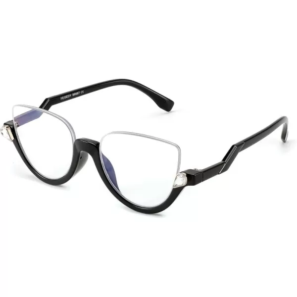 FEISEDY Reading Glasses for Women Fashion Half Frame Cat Eye Glasses Anti Glare Eyeglasses B0067Black