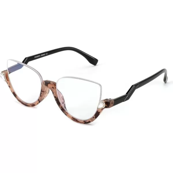 FEISEDY Reading Glasses for Women Fashion Half Frame Cat Eye Glasses Anti Glare Eyeglasses B0067Brown