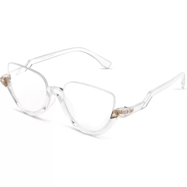 FEISEDY Reading Glasses for Women Fashion Half Frame Cat Eye Glasses Anti Glare Eyeglasses B0067Clear