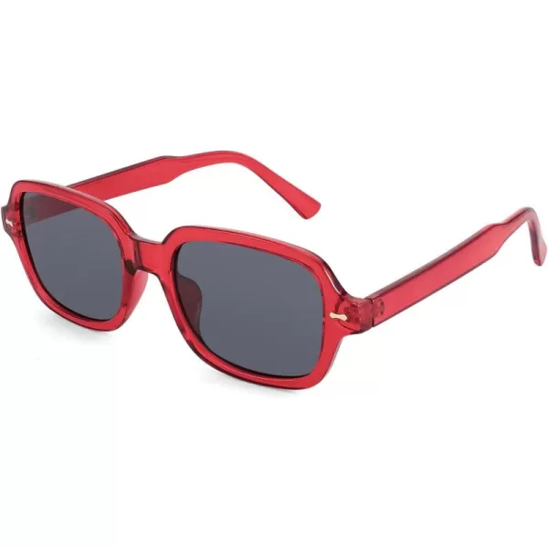 FEISEDY Retro 90s Rectangle Sunglasses Oval Yellow Sunglasses Trendy Irregular Square Sun Glasses for Women Men B2790005 Red Frame  Grey Lens