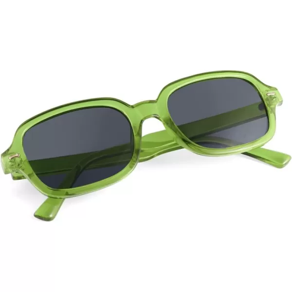 FEISEDY Retro 90s Rectangle Sunglasses Oval Yellow Sunglasses Trendy Irregular Square Sun Glasses for Women Men B2790006 Transparent Green Frame  Grey Lens