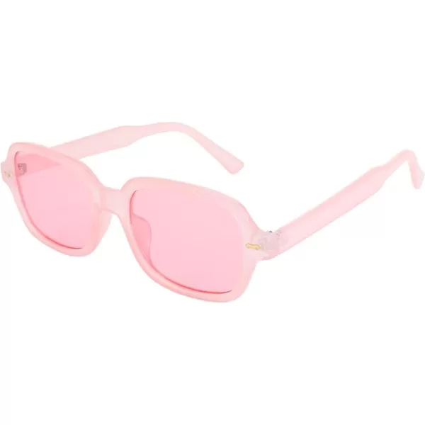 FEISEDY Retro 90s Rectangle Sunglasses Oval Yellow Sunglasses Trendy Irregular Square Sun Glasses for Women Men B2790007 Transparent Pink Frame  Pink Lens