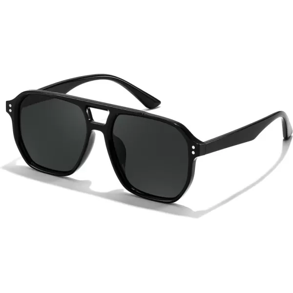 FEISEDY Retro Avaitor Sunglasses Women Men Vintage Square 70s Plastic Frame Pilot Sun Glasses B9144Black Frame Grey Lens