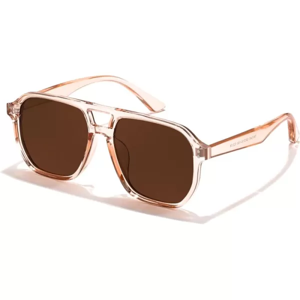 FEISEDY Retro Avaitor Sunglasses Women Men Vintage Square 70s Plastic Frame Pilot Sun Glasses B9144Champagne Frame Tea Lens