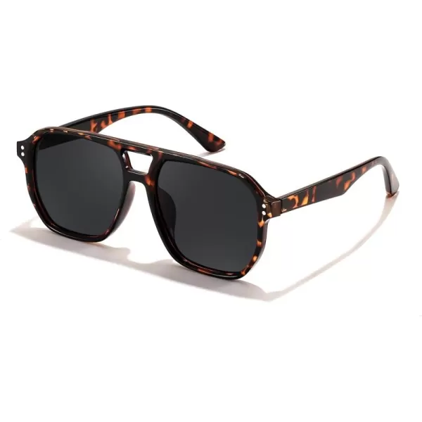 FEISEDY Retro Avaitor Sunglasses Women Men Vintage Square 70s Plastic Frame Pilot Sun Glasses B9144Leopard Frame Grey Lens