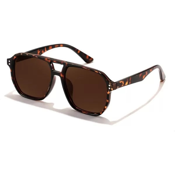 FEISEDY Retro Avaitor Sunglasses Women Men Vintage Square 70s Plastic Frame Pilot Sun Glasses B9144Leopard Frame Tea Lens