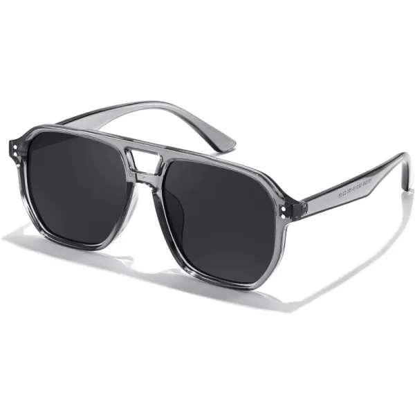 FEISEDY Retro Avaitor Sunglasses Women Men Vintage Square 70s Plastic Frame Pilot Sun Glasses B9144Transparent Grey Fame Grey Lens