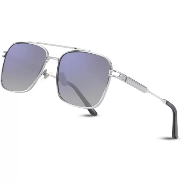 FEISEDY Retro Square Aviator Sunglasses for Men Women Vintage 70s Pilot Shades Classic Metal Frame B2845Blue Mirror Lens Silver Metal Frame