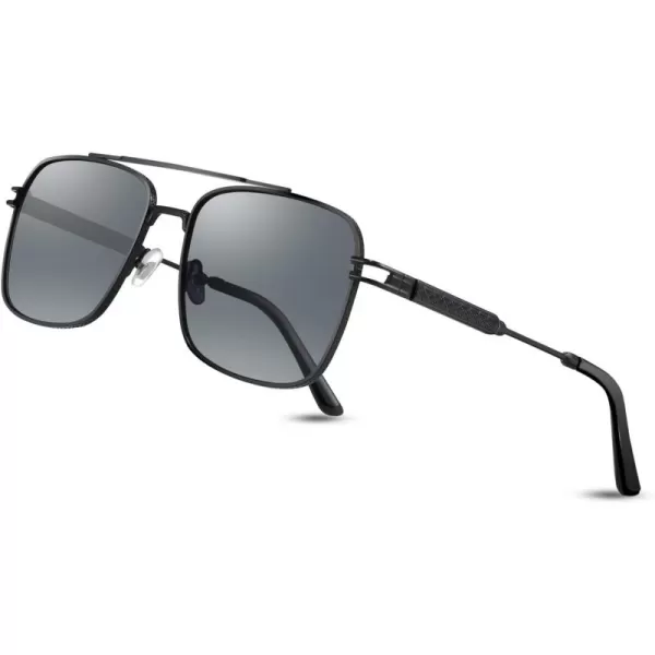 FEISEDY Retro Square Aviator Sunglasses for Men Women Vintage 70s Pilot Shades Classic Metal Frame B2845Grey Lens Black Metal Frame