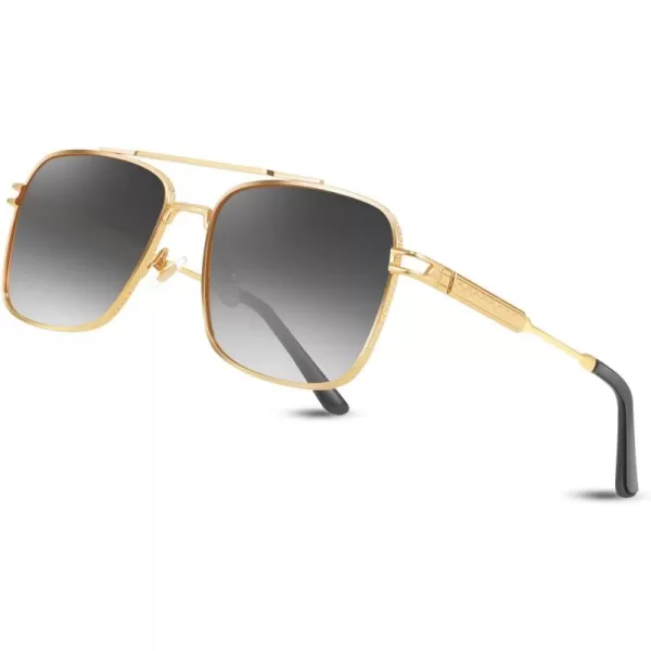 FEISEDY Retro Square Aviator Sunglasses for Men Women Vintage 70s Pilot Shades Classic Metal Frame B2845Grey Lens Golden Metal Frame