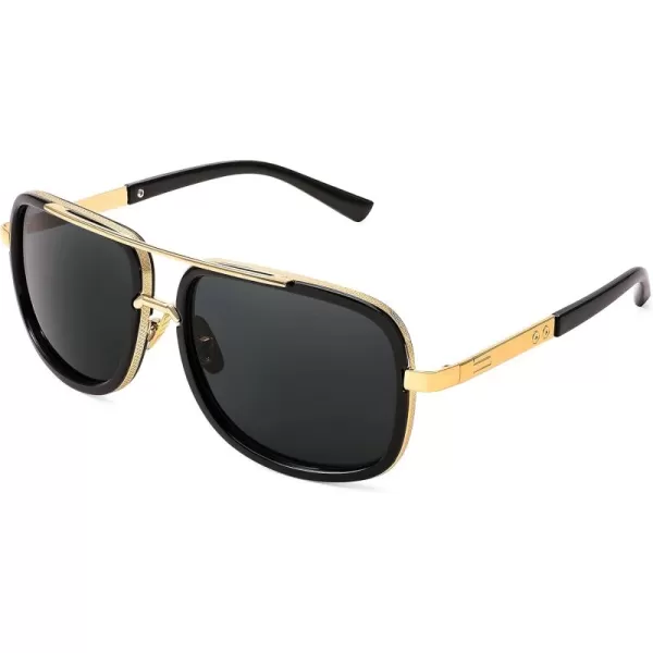 FEISEDY Retro Trendy Aviator Sunglasses Women Men Classic Vintage Square Sunglasses 70s Large Metal Shades B2321001 Gold FrameGray Lens