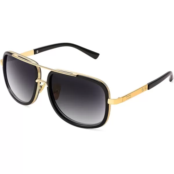 FEISEDY Retro Trendy Aviator Sunglasses Women Men Classic Vintage Square Sunglasses 70s Large Metal Shades B2321002 Gold FrameGradient Gray Lens