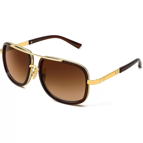 FEISEDY Retro Trendy Aviator Sunglasses Women Men Classic Vintage Square Sunglasses 70s Large Metal Shades B2321004 Gold FrameGradient Brown Lens