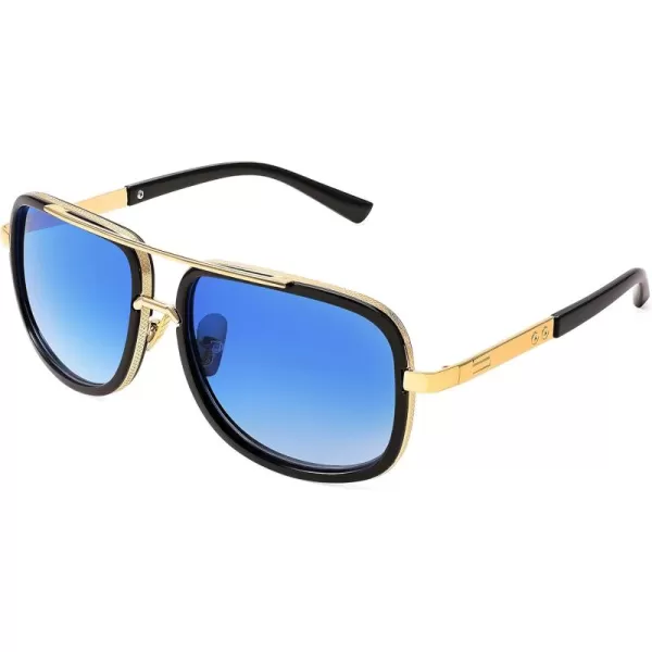 FEISEDY Retro Trendy Aviator Sunglasses Women Men Classic Vintage Square Sunglasses 70s Large Metal Shades B2321005 Gold FrameGradient Blue Lens