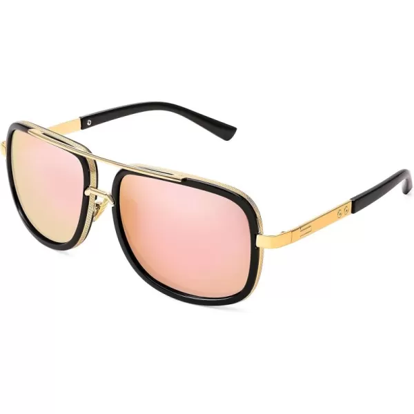 FEISEDY Retro Trendy Aviator Sunglasses Women Men Classic Vintage Square Sunglasses 70s Large Metal Shades B2321006 Gold FramePink Mirrored Lens