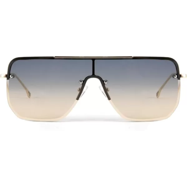 FEISEDY Siamese Flat Top Square Sunglasses One Piece SemiRimless Metal Frame Women Men Stylish B9009Blue  Yellow
