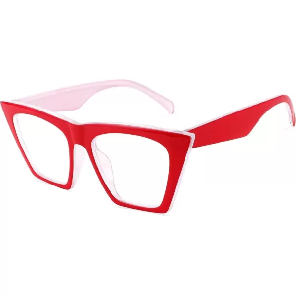 FEISEDY Square Cat Eye Reading Glasses Blue Light Blocking Women Fashion Cateye Reader Anti Glare Digital Eyestrain B2604Red