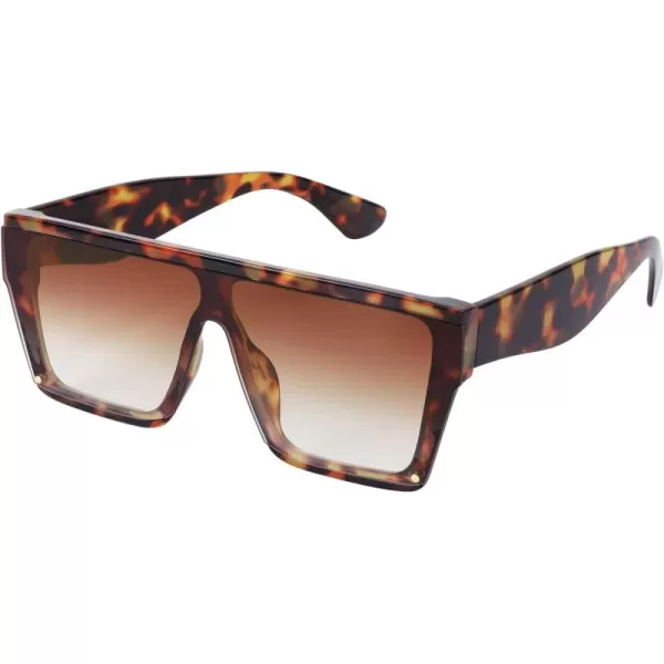 FEISEDY Square Oversized Sunglasses Women Men Trendy Thick Frame Flat Top Shield Rimless Shades B2798003 Leopard Frame Tea Gradient Lens