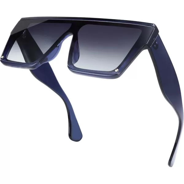 FEISEDY Square Oversized Sunglasses Women Men Trendy Thick Frame Flat Top Shield Rimless Shades B2798004 Transparent Blue FrameGray Gradient Lens