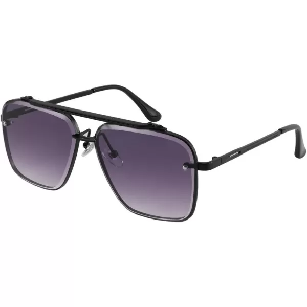 FEISEDY Sunglasses Fashion Square Pilot Sunglasses Vintage Metal Gradient Glasses for Men and Women B4104Black FrameGradient Grey Lens