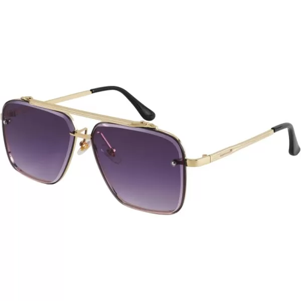 FEISEDY Sunglasses Fashion Square Pilot Sunglasses Vintage Metal Gradient Glasses for Men and Women B4104Gold FrameGradient Grey Lens