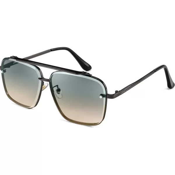 FEISEDY Sunglasses Fashion Square Pilot Sunglasses Vintage Metal Gradient Glasses for Men and Women B4104Gun BlackframeBlue Yellow Lens