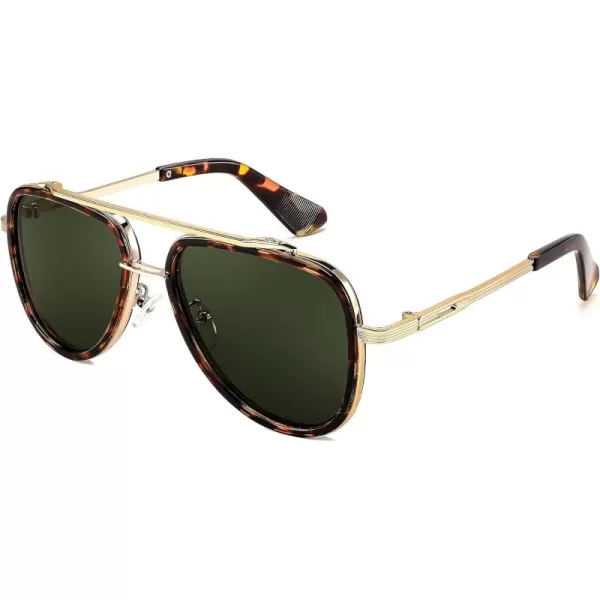 FEISEDY Sunglasses Men Aviator 70s Vintage Classic Square Frame UV400 Sun Glasses Driving Fishing Golf Hiking B0036Dark Green Lenses 04