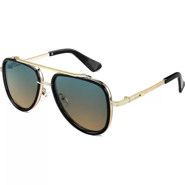 FEISEDY Sunglasses Men Aviator 70s Vintage Classic Square Frame UV400 Sun Glasses Driving Fishing Golf Hiking B0036Gradient Greenyellow Lenses 05