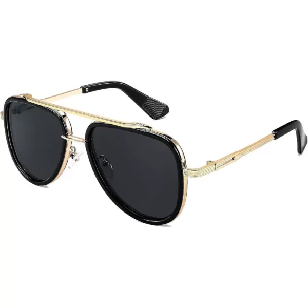 FEISEDY Sunglasses Men Aviator 70s Vintage Classic Square Frame UV400 Sun Glasses Driving Fishing Golf Hiking B0036Grey Lens 01