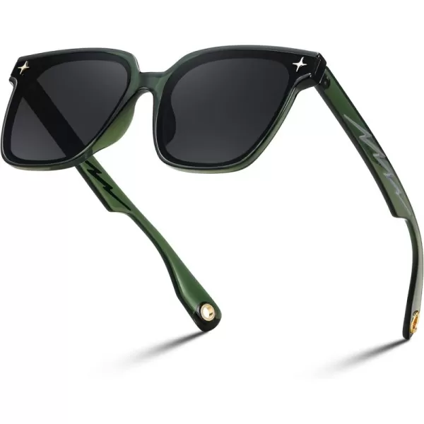 FEISEDY Trendy Oversized Sunglasses Women Shiny Square Vintage Cute Simple Men Sun Glasses UV400 B0131Dark Green Frame  Grey Lens