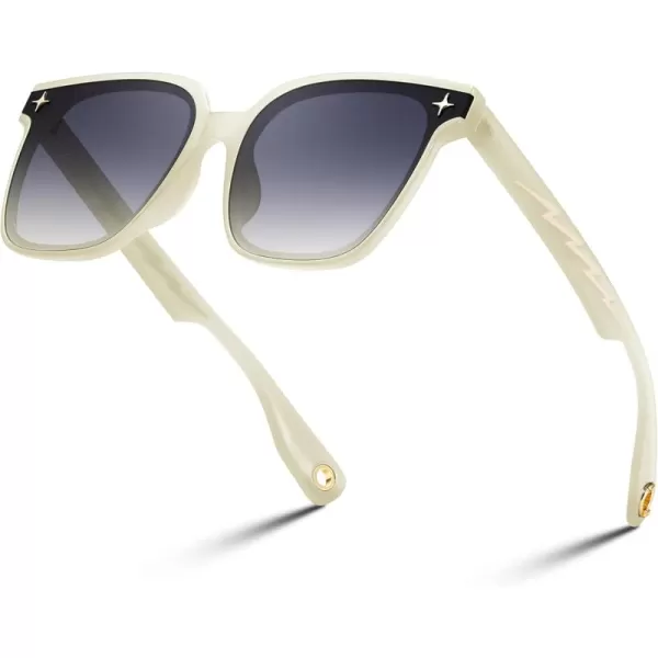 FEISEDY Trendy Oversized Sunglasses Women Shiny Square Vintage Cute Simple Men Sun Glasses UV400 B0131Jelly White Frame  Gradual Grey Lens