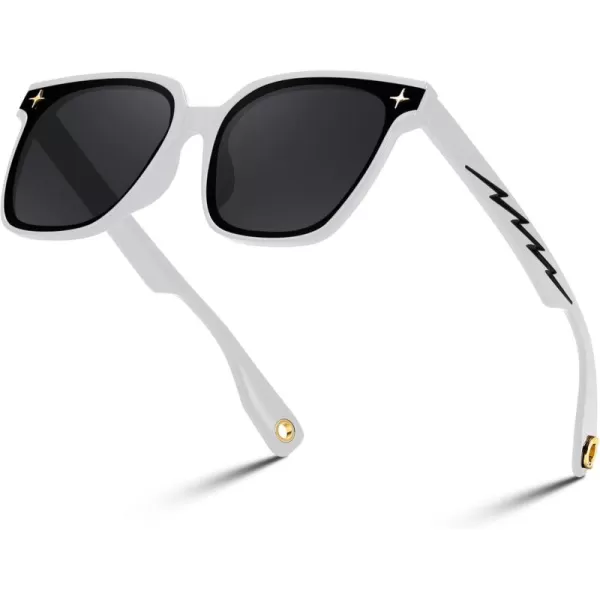 FEISEDY Trendy Oversized Sunglasses Women Shiny Square Vintage Cute Simple Men Sun Glasses UV400 B0131White Frame  Grey Lens