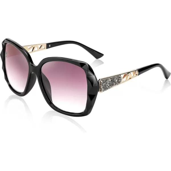 FEISEDY Women Square Reading Sunglasses Sparkling Composite Shiny Frame Sun Reader Glasses B2923Black