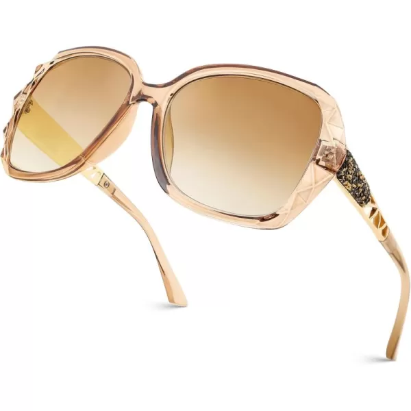 FEISEDY Women Square Reading Sunglasses Sparkling Composite Shiny Frame Sun Reader Glasses B2923Champagne