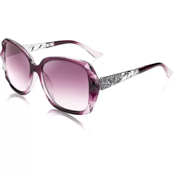 FEISEDY Women Square Reading Sunglasses Sparkling Composite Shiny Frame Sun Reader Glasses B2923Dark Rose Purple