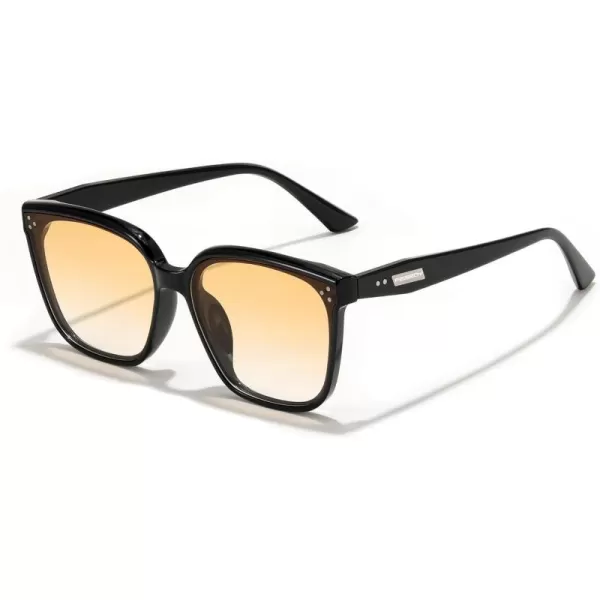 FEISEDY Women Trendy Square Sunglasses Oversized Vintage Cute Classic Simple Men Sun Glasses UV400 B0118Black Frame  Gradual Setting Sun Lens