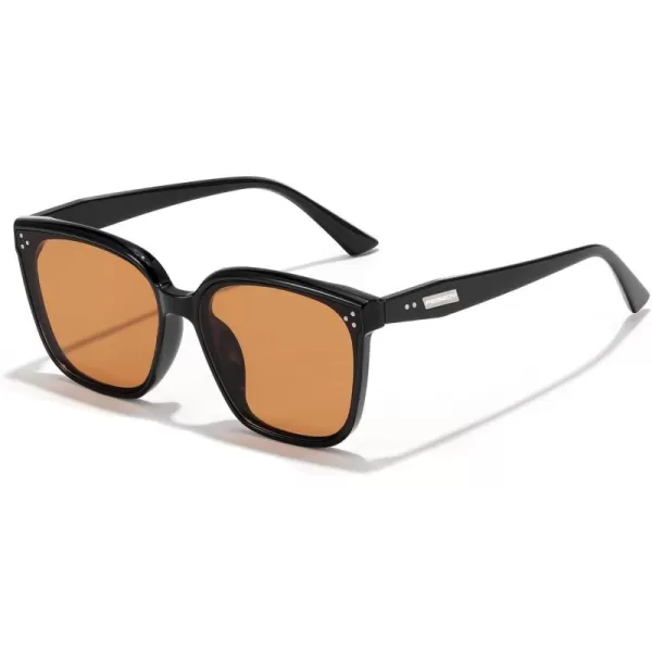 FEISEDY Women Trendy Square Sunglasses Oversized Vintage Cute Classic Simple Men Sun Glasses UV400 B0118Black Frame  Tea Lens