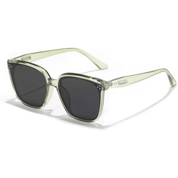 FEISEDY Women Trendy Square Sunglasses Oversized Vintage Cute Classic Simple Men Sun Glasses UV400 B0118Transparent Green Frame  Grey Lens