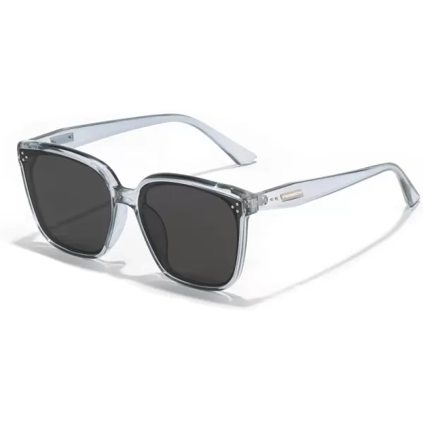 FEISEDY Women Trendy Square Sunglasses Oversized Vintage Cute Classic Simple Men Sun Glasses UV400 B0118Transparent Grey Frame  Grey Lens
