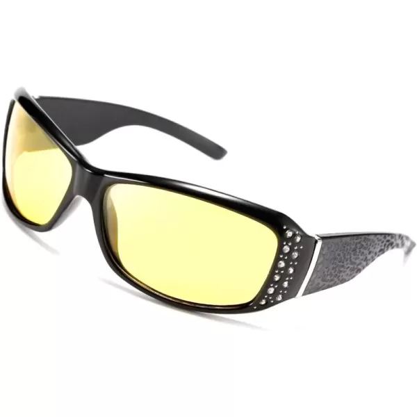 FEISEDY Women Yellow Sunglasses Wrap Around Anti Glare Driving Night Glasses B2547Black