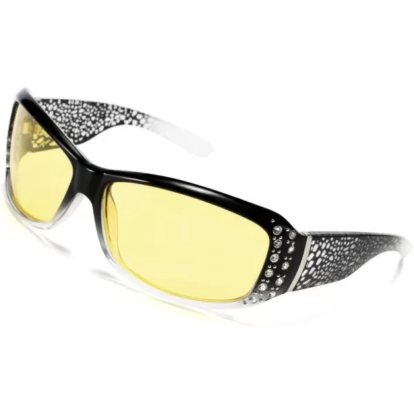FEISEDY Women Yellow Sunglasses Wrap Around Anti Glare Driving Night Glasses B2547Blacktransparent