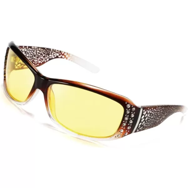 FEISEDY Women Yellow Sunglasses Wrap Around Anti Glare Driving Night Glasses B2547Browntransparent