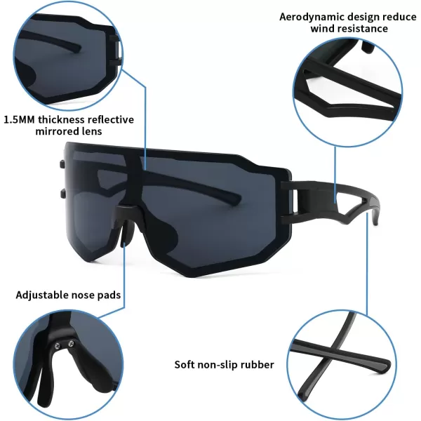 FEISEDY Sports Cycling Glasses Men Fashion Mirrored Bicycle Sunglasses One Piece Rimless Lens B2867001 Black  Black Grey Lens