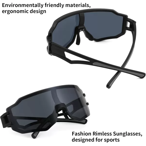 FEISEDY Sports Cycling Glasses Men Fashion Mirrored Bicycle Sunglasses One Piece Rimless Lens B2867001 Black  Black Grey Lens