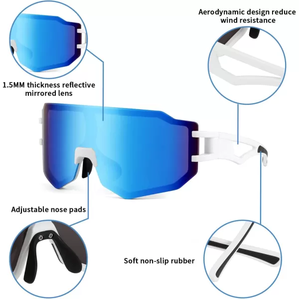FEISEDY Sports Cycling Glasses Men Fashion Mirrored Bicycle Sunglasses One Piece Rimless Lens B2867002 White  Blue Mirrored Lens