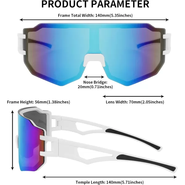 FEISEDY Sports Cycling Glasses Men Fashion Mirrored Bicycle Sunglasses One Piece Rimless Lens B2867002 White  Blue Mirrored Lens