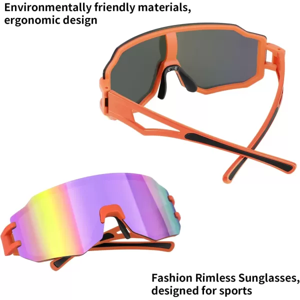 FEISEDY Sports Cycling Glasses Men Fashion Mirrored Bicycle Sunglasses One Piece Rimless Lens B2867003 Orange  Purple Mirrored Lens