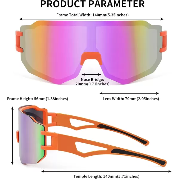 FEISEDY Sports Cycling Glasses Men Fashion Mirrored Bicycle Sunglasses One Piece Rimless Lens B2867003 Orange  Purple Mirrored Lens