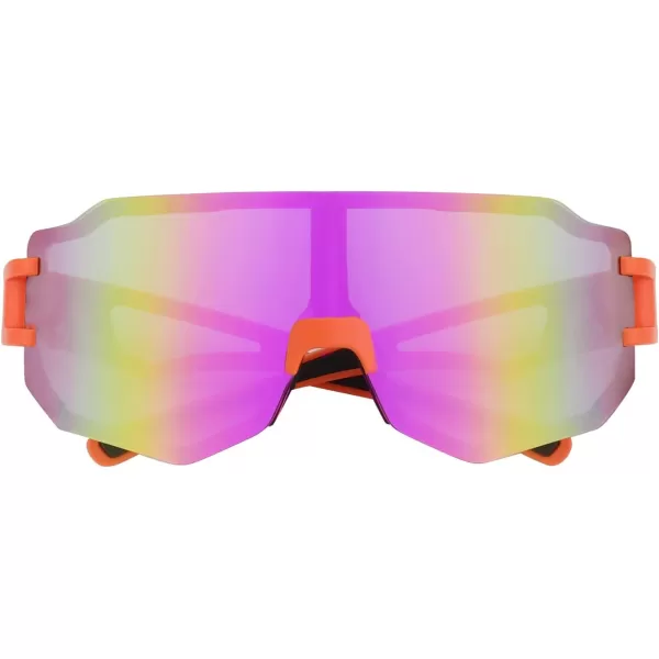 FEISEDY Sports Cycling Glasses Men Fashion Mirrored Bicycle Sunglasses One Piece Rimless Lens B2867003 Orange  Purple Mirrored Lens