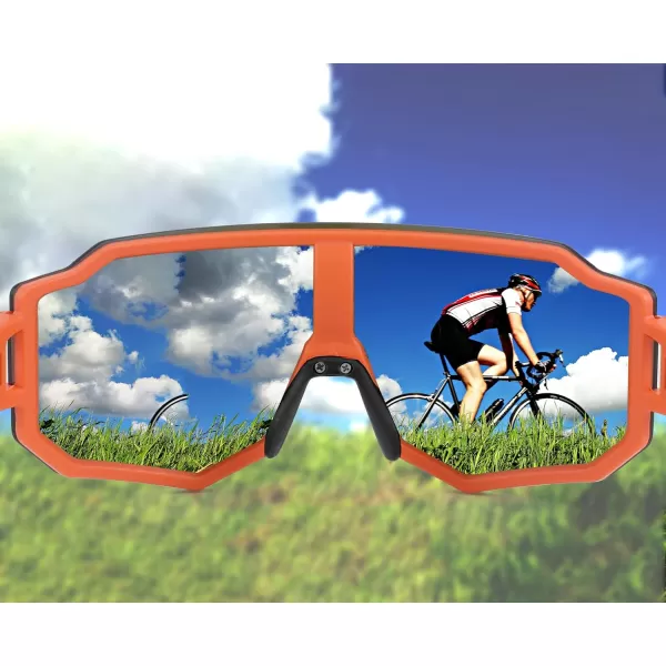 FEISEDY Sports Cycling Glasses Men Fashion Mirrored Bicycle Sunglasses One Piece Rimless Lens B2867003 Orange  Purple Mirrored Lens